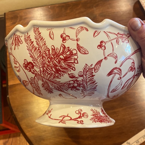 NWT Mud Pie Pedestal Bowl 10” Holly Toile Red White NEW - Picture 4 of 9